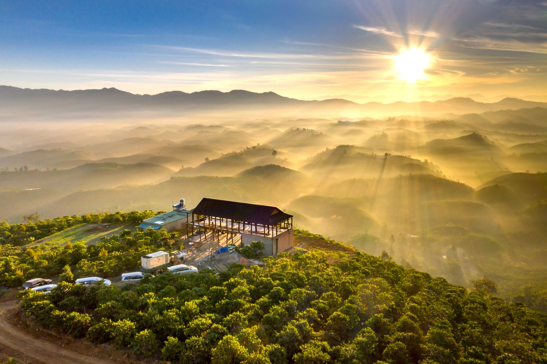Mountain sanctuary lodge overlooking sunrise